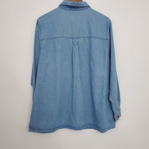 Passion-I Womens Floral Hummingbird Embroidered Button Front Denim Top Size XL - Picture 2 of 7